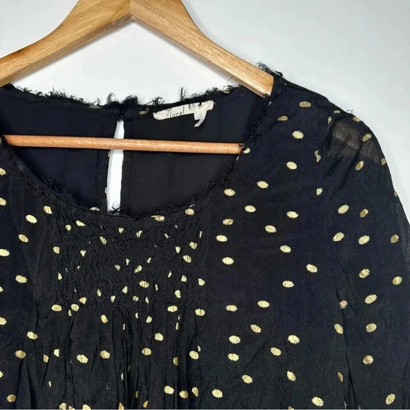 Floreat Anthropologie Everafter Black Metallic Gold Polka Dot Blouse Size Small - Picture 4 of 13